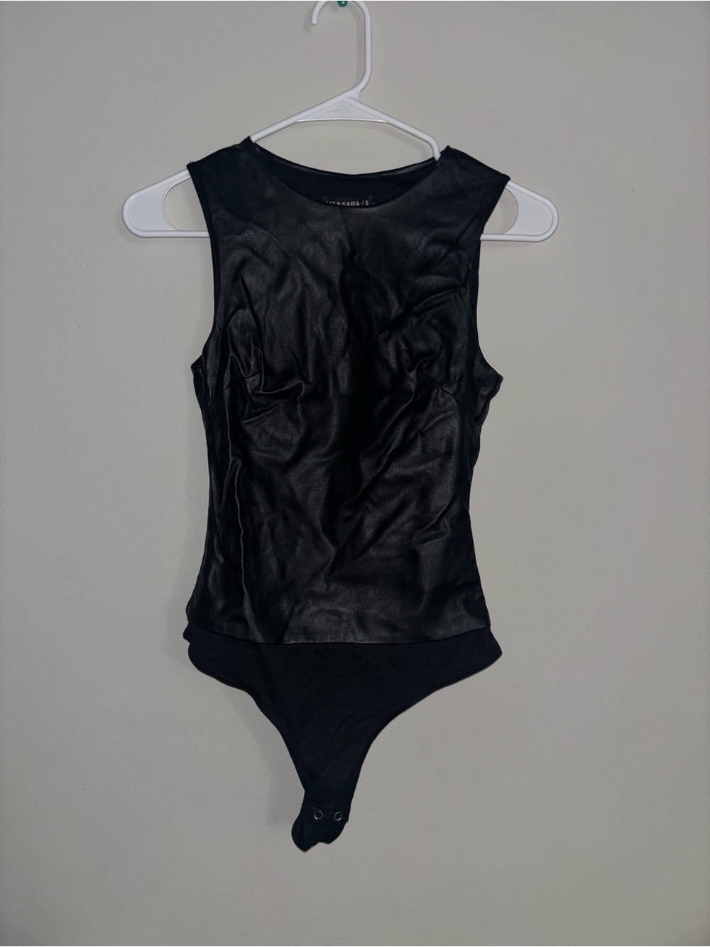 Black Faux Leather Sleeveless Bodysuit